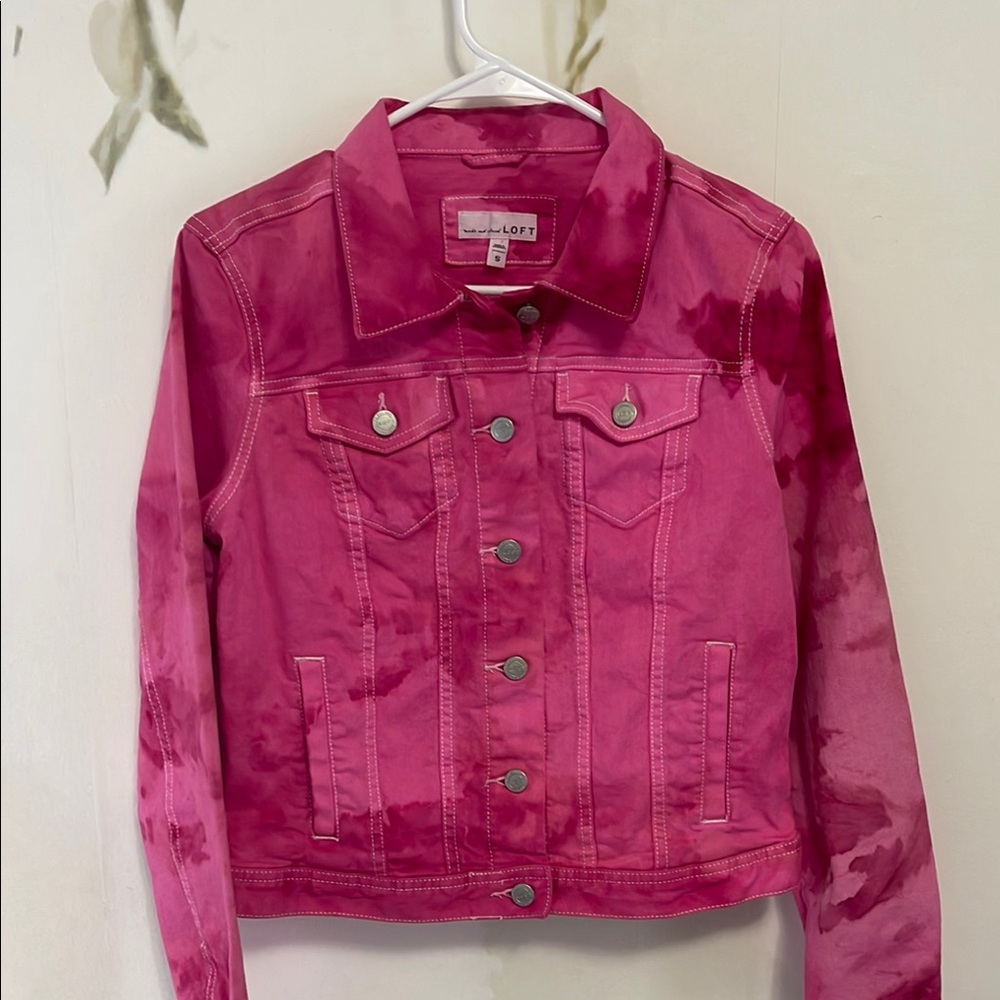 LOFT Tie-Dye Pink Jean Jacket Cropped Style